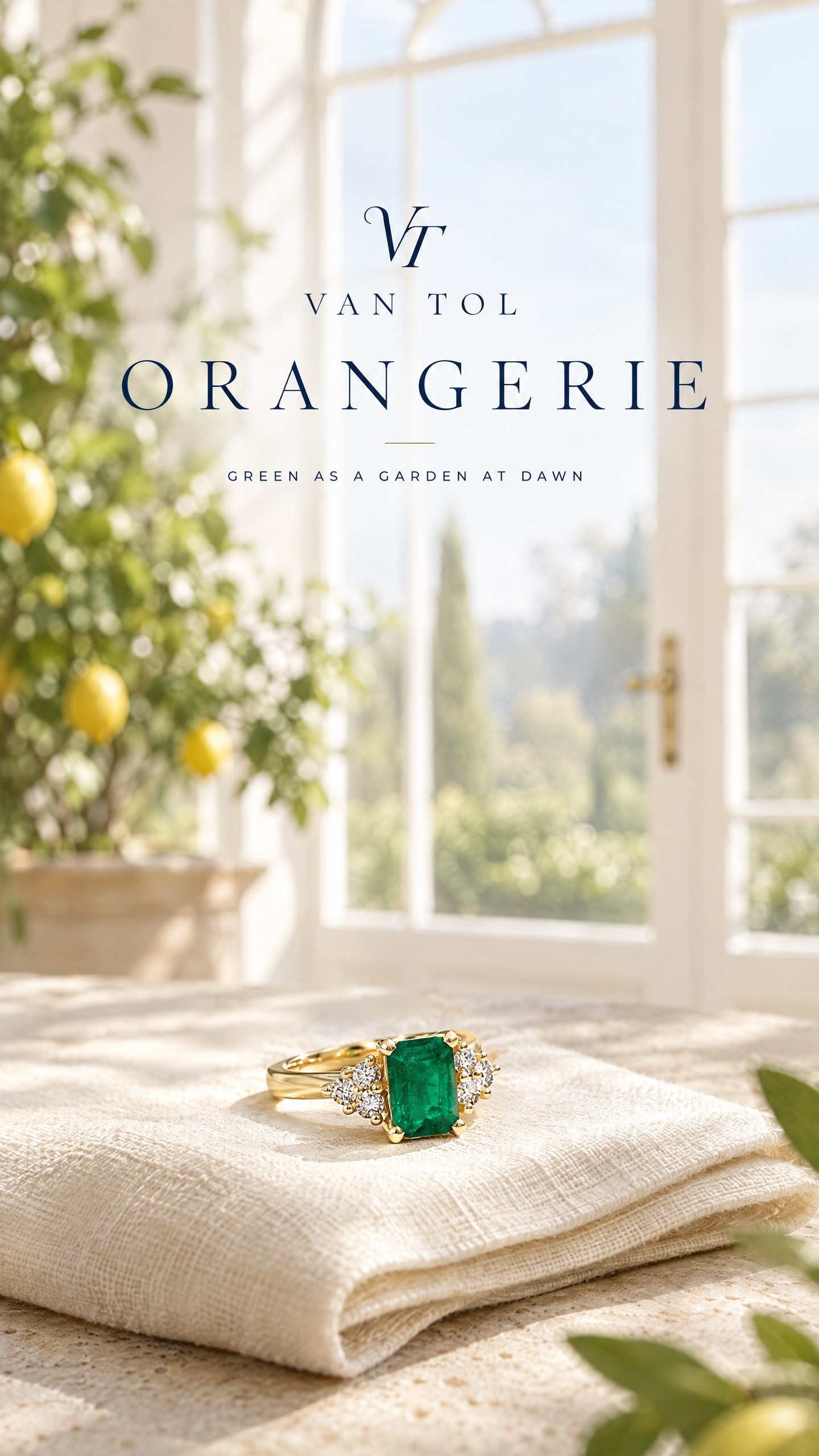 Ein Smaragdring auf Leinen in einer Orangerie